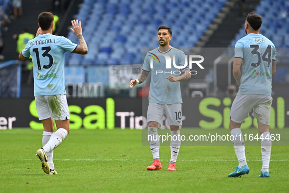 Mattia Zaccagni of S.S. Lazio celebrates after scoring the goal to make it 1-1 during the 7th day of the Serie A Championship between S.S. L...