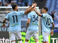 Mattia Zaccagni of S.S. Lazio celebrates after scoring the goal to make it 1-1 during the 7th day of the Serie A Championship between S.S. L...