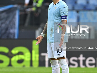 Mattia Zaccagni of S.S. Lazio celebrates after scoring the goal to make it 1-1 during the 7th day of the Serie A Championship between S.S. L...