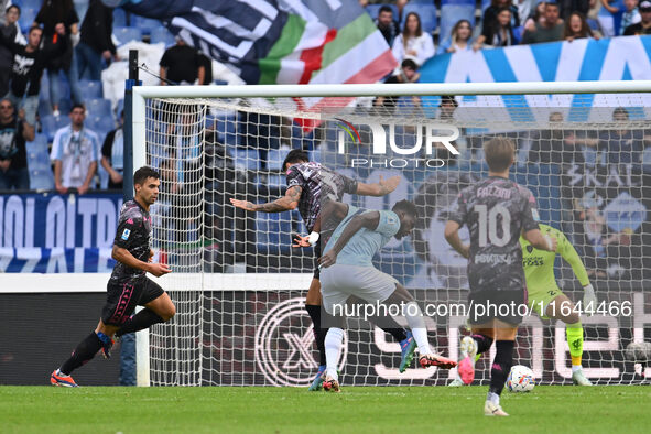 Giuseppe Pezzella of Empoli F.C. and Boulaye Dia of S.S. Lazio are in action during the 7th day of the Serie A Championship between S.S. Laz...