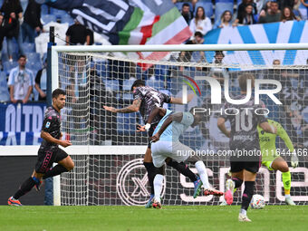 Giuseppe Pezzella of Empoli F.C. and Boulaye Dia of S.S. Lazio are in action during the 7th day of the Serie A Championship between S.S. Laz...