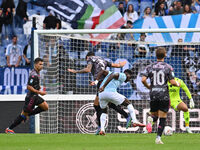 Giuseppe Pezzella of Empoli F.C. and Boulaye Dia of S.S. Lazio are in action during the 7th day of the Serie A Championship between S.S. Laz...