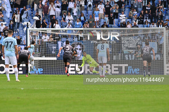 Devis Vasquez of Empoli F.C. saves the penalty taken by Valentin Castellanos of S.S. Lazio during the 7th day of the Serie A Championship be...