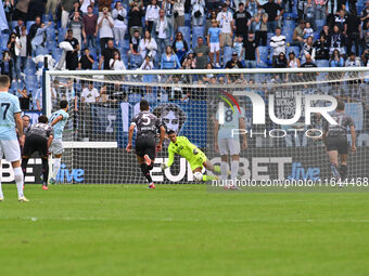 Devis Vasquez of Empoli F.C. saves the penalty taken by Valentin Castellanos of S.S. Lazio during the 7th day of the Serie A Championship be...