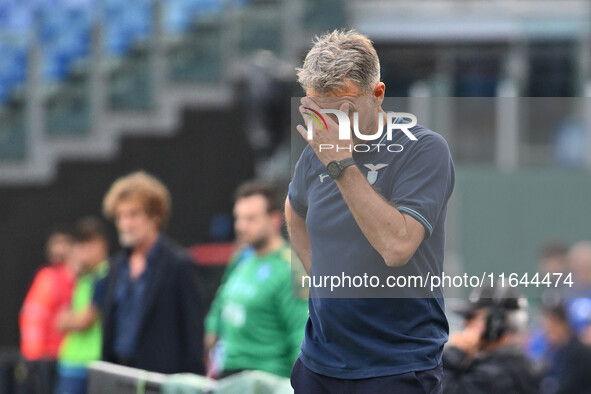 Marco Baroni coaches S.S. Lazio during the 7th day of the Serie A Championship between S.S. Lazio and Empoli F.C. at the Olympic Stadium in...