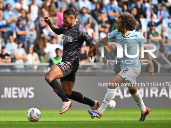 Tino Anjorin of Empoli F.C. and Matteo Guendouzi of S.S. Lazio are in action during the 7th day of the Serie A Championship between S.S. Laz...