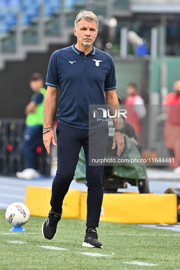 Marco Baroni coaches S.S. Lazio during the 7th day of the Serie A Championship between S.S. Lazio and Empoli F.C. at the Olympic Stadium in...