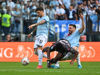 Mattia Zaccagni of S.S. Lazio, Emmanuel Ekong of Empoli F.C., and Mario Gila of S.S. Lazio are in action during the 7th day of the Serie A C...