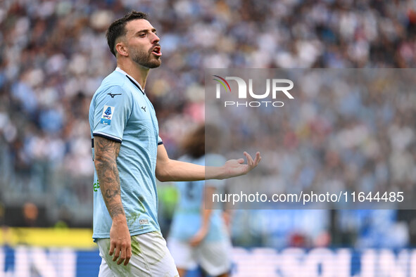 Mario Gila of S.S. Lazio participates in the 7th day of the Serie A Championship between S.S. Lazio and Empoli F.C. at the Olympic Stadium i...