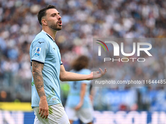 Mario Gila of S.S. Lazio participates in the 7th day of the Serie A Championship between S.S. Lazio and Empoli F.C. at the Olympic Stadium i...