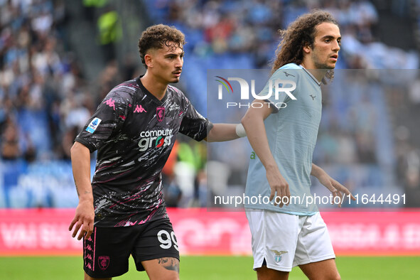 Sebastiano Esposito of Empoli F.C. and Matteo Guendouzi of S.S. Lazio participate in the 7th day of the Serie A Championship between S.S. La...