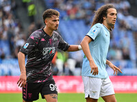 Sebastiano Esposito of Empoli F.C. and Matteo Guendouzi of S.S. Lazio participate in the 7th day of the Serie A Championship between S.S. La...