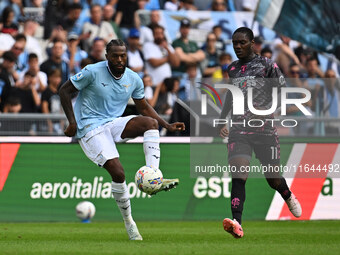 Nuno Tavares of S.S. Lazio and Emmanuel Gyasi of Empoli F.C. are in action during the 7th day of the Serie A Championship between S.S. Lazio...