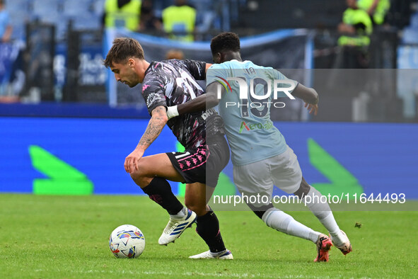 Mattia Viti of Empoli F.C. and Boulaye Dia of S.S. Lazio are in action during the 7th day of the Serie A Championship between S.S. Lazio and...