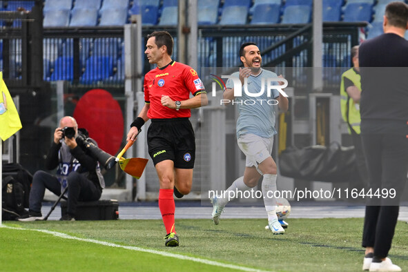 Pedro of S.S. Lazio celebrates after scoring the goal of 2-1 during the 7th day of the Serie A Championship between S.S. Lazio and Empoli F....