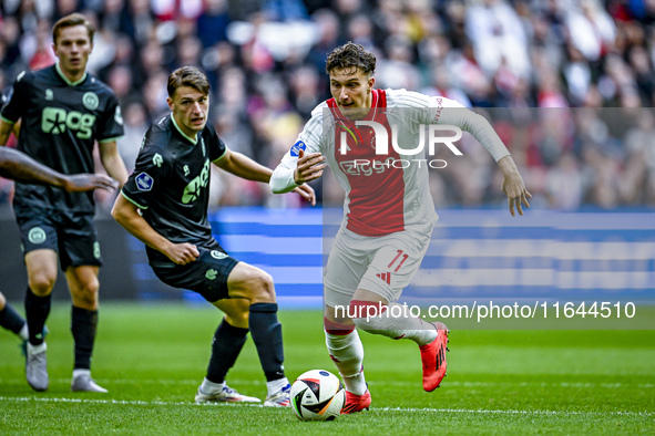 AFC Ajax Amsterdam forward Mika Godts plays during the match between Ajax and Groningen at the Johan Cruijff ArenA for the Dutch Eredivisie...