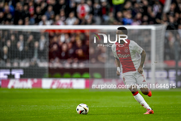 AFC Ajax Amsterdam defender Jorrel Hato plays during the match between Ajax and Groningen at the Johan Cruijff ArenA for the Dutch Eredivisi...