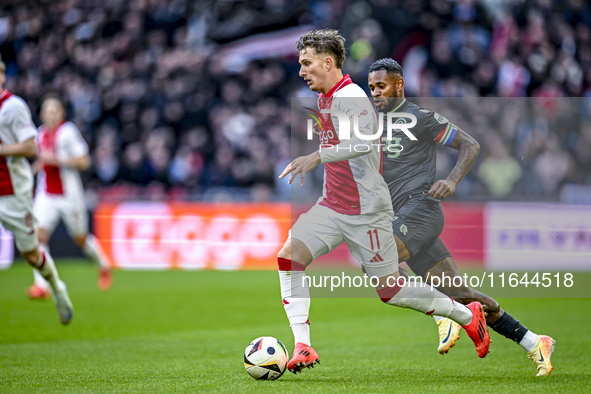 AFC Ajax Amsterdam forward Mika Godts plays during the match between Ajax and Groningen at the Johan Cruijff ArenA for the Dutch Eredivisie...