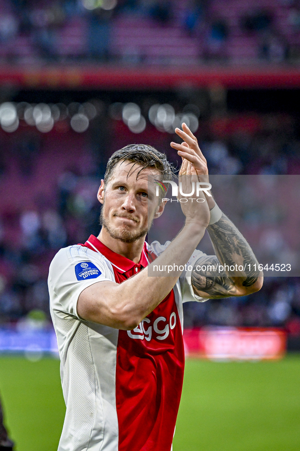 AFC Ajax Amsterdam forward Wout Weghorst plays during the match between Ajax and Groningen at the Johan Cruijff ArenA for the Dutch Eredivis...