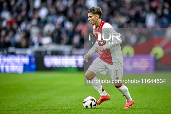 AFC Ajax Amsterdam forward Mika Godts plays during the match between Ajax and Groningen at the Johan Cruijff ArenA for the Dutch Eredivisie...