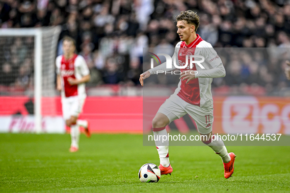 AFC Ajax Amsterdam forward Mika Godts plays during the match between Ajax and Groningen at the Johan Cruijff ArenA for the Dutch Eredivisie...