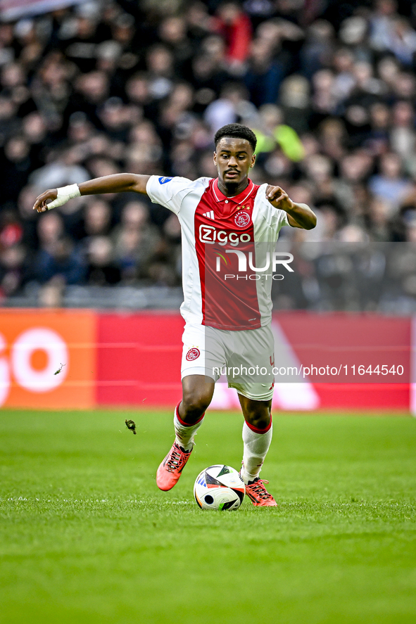 AFC Ajax Amsterdam defender Jorrel Hato plays during the match between Ajax and Groningen at the Johan Cruijff ArenA for the Dutch Eredivisi...