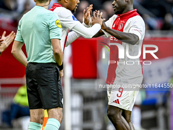 AFC Ajax Amsterdam forwards Chuba Akpom and Brian Brobbey play during the match between Ajax and Groningen at the Johan Cruijff ArenA for th...