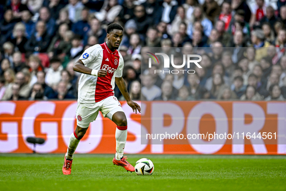 AFC Ajax Amsterdam defender Jorrel Hato plays during the match between Ajax and Groningen at the Johan Cruijff ArenA for the Dutch Eredivisi...