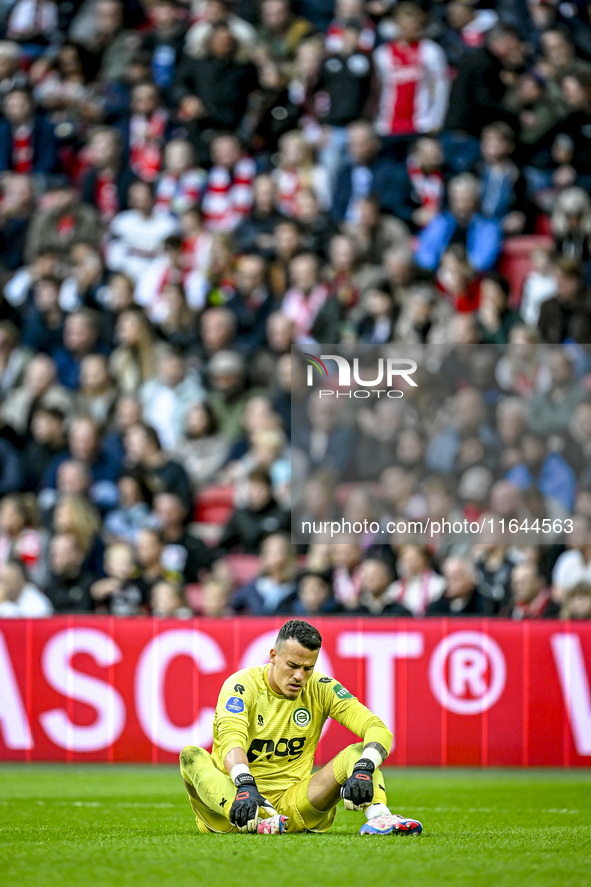 FC Groningen goalkeeper Etienne Vaessen participates in the match between Ajax and Groningen at the Johan Cruijff ArenA for the Dutch Erediv...