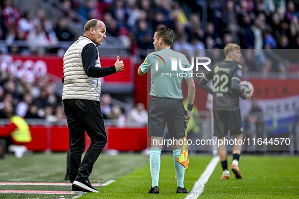 FC Groningen trainer Dick Lukkien is present during the match between Ajax and Groningen at the Johan Cruijff ArenA for the Dutch Eredivisie...