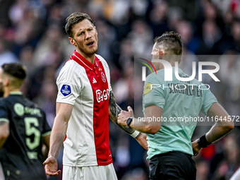 AFC Ajax Amsterdam forward Wout Weghorst plays during the match between Ajax and Groningen at the Johan Cruijff ArenA for the Dutch Eredivis...