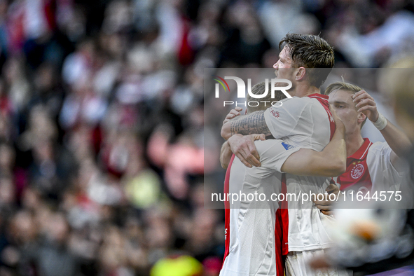 AFC Ajax Amsterdam forward Wout Weghorst celebrates the 2-1 goal during the match between Ajax and Groningen at the Johan Cruijff ArenA for...