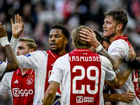 AFC Ajax Amsterdam forwards Chuba Akpom and Wout Weghorst celebrate a goal during the match between Ajax and Groningen at the Johan Cruijff...