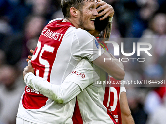 AFC Ajax Amsterdam forwards Wout Weghorst and Chuba Akpom play during the match between Ajax and Groningen at the Johan Cruijff ArenA for th...