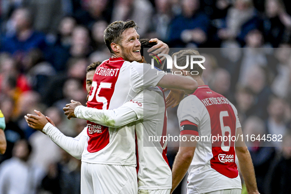 AFC Ajax Amsterdam forwards Wout Weghorst and Chuba Akpom play during the match between Ajax and Groningen at the Johan Cruijff ArenA for th...