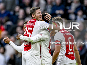 AFC Ajax Amsterdam forwards Wout Weghorst and Chuba Akpom play during the match between Ajax and Groningen at the Johan Cruijff ArenA for th...