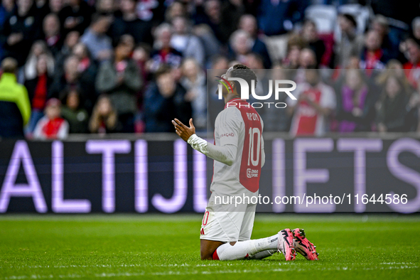 AFC Ajax Amsterdam forward Chuba Akpom celebrates the 3-1 goal during the match between Ajax and Groningen at the Johan Cruijff ArenA for th...