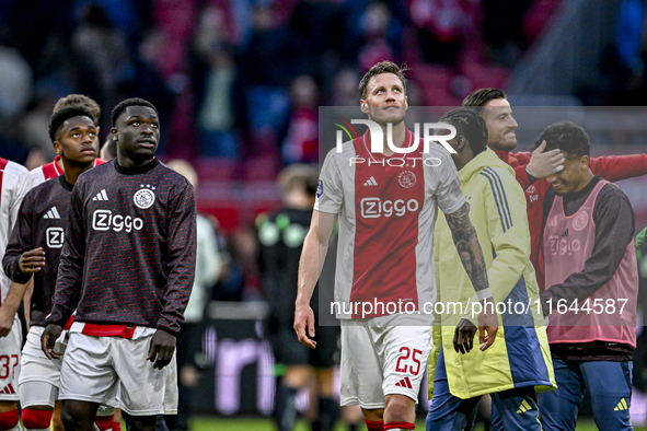 AFC Ajax Amsterdam forwards Brian Brobbey and Wout Weghorst play during the match between Ajax and Groningen at the Johan Cruijff ArenA for...