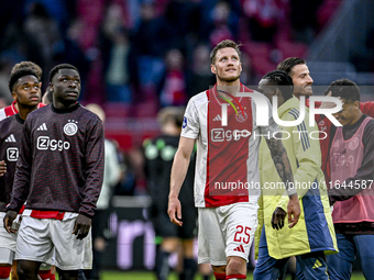 AFC Ajax Amsterdam forwards Brian Brobbey and Wout Weghorst play during the match between Ajax and Groningen at the Johan Cruijff ArenA for...