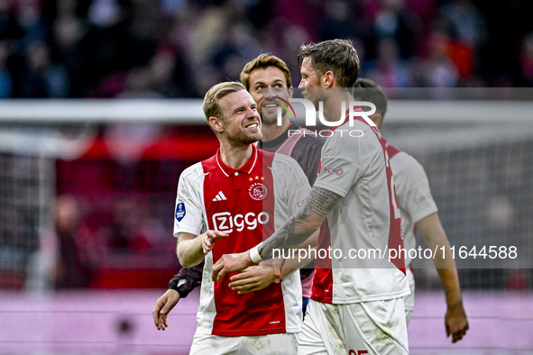 AFC Ajax Amsterdam midfielder Davy Klaassen and AFC Ajax Amsterdam forward Wout Weghorst play during the match between Ajax and Groningen at...