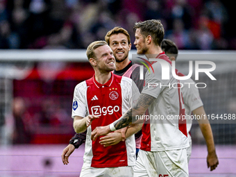 AFC Ajax Amsterdam midfielder Davy Klaassen and AFC Ajax Amsterdam forward Wout Weghorst play during the match between Ajax and Groningen at...