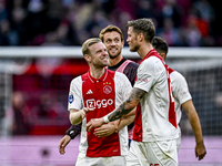 AFC Ajax Amsterdam midfielder Davy Klaassen and AFC Ajax Amsterdam forward Wout Weghorst play during the match between Ajax and Groningen at...