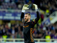 David De Gea of ACF Fiorentina celebrates after saving the secon penalty kick of the match during the Serie A Enilive match between ACF Fior...