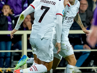 Christian Pulisic of AC Milan celebrates after scoring first goal during the Serie A Enilive match between ACF Fiorentina and AC Milan at St...