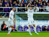 Christian Pulisic of AC Milan celebrates after scoring first goal during the Serie A Enilive match between ACF Fiorentina and AC Milan at St...