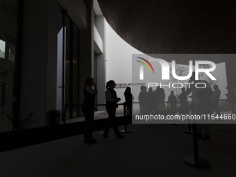 In Lisbon, Portugal, on October 6, 2024, people wait to enter the new Center for Modern Art. CAM is an art and culture center with a collect...