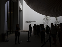 In Lisbon, Portugal, on October 6, 2024, people wait to enter the new Center for Modern Art. CAM is an art and culture center with a collect...