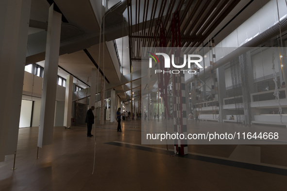 People are seen inside the new Center for Modern Art in Lisbon, Portugal, on October 6, 2024. CAM is an art and culture center with a collec...