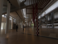 People are seen inside the new Center for Modern Art in Lisbon, Portugal, on October 6, 2024. CAM is an art and culture center with a collec...