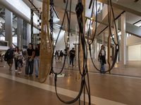 People are seen inside the new Center for Modern Art in Lisbon, Portugal, on October 6, 2024. CAM is an art and culture center with a collec...